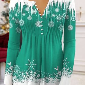 Christmas Printed Jersey Casual Long Sleeve TUNIC Top, Blouses, color:Green|size:XXL, Noracora