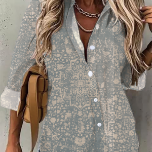 Casual Ethnic Long sleeve Loose Tunic Shirt, Shirts, color:Gray|size:XXL, Noracora