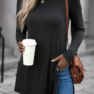 Crew Neck Loose Plain Tunic T-Shirt, T-shirts, color:Deep Gray|size:XXL, Noracora