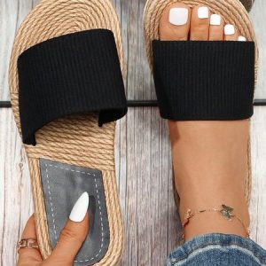 Women Single Band Beach Slides, Slippers, color:Black|size:42, Noracora