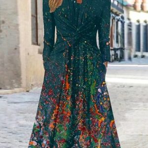 Women's Long Sleeve Abstract Casual Jersey Dress, Midi, color:Blue|size:XXL, catalog Noracora shop