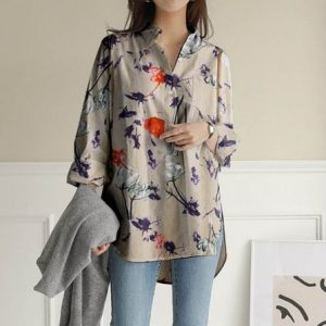 Casual Loose Blouse, Shirts, color:Apricot|size:5XL, Noracora