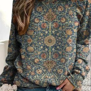 Casual Long Sleeve Crew Neck Ethnic Loose Sweatshirt, Hoodies & Sweatshirts, color:Multicolor|size:XXL, Noracora