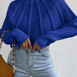 Half Turtleneck Casual Plain Sweater, Sweaters, color:Blue|size:XXL, Noracora
