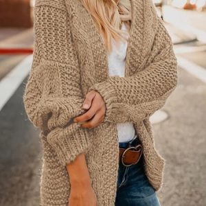 Loose Plain Casual Sweater Coat, Cardigans, color:Brown|size:XXL, Noracora