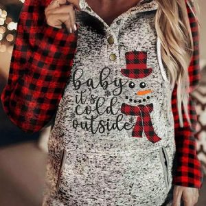 Casual Christmas Snowman Tunic Sweatshirt, Hoodies & Sweatshirts, color:Gray|size:3XL, Noracora