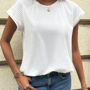 Split Joint Loose Casual Jersey Shirt, Blouses, color:White|size:XXL, Noracora