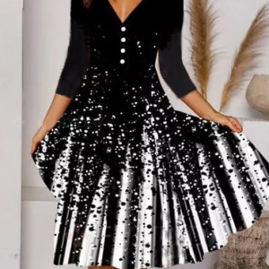 Casual Crew Neck Geometric Dress, Midi, color:Black|size:5XL, Noracora