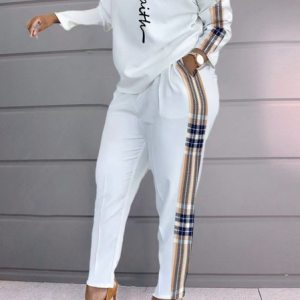 Crew Neck Casual Two-Piece Set, Sets, color:Yellow|size:XXL, Noracora