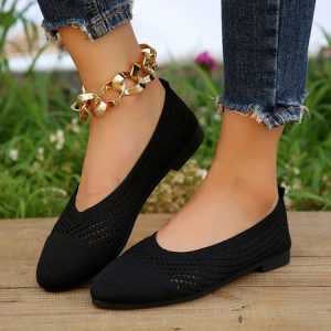 Plain All Season Casual Shallow Shoes, Flats/Loafers, color:Black|size:42, Noracora