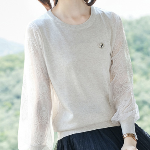 Yarn/Wool Yarn Crew Neck Casual Sweater, Sweaters, color:Khaki|size:M, Noracora