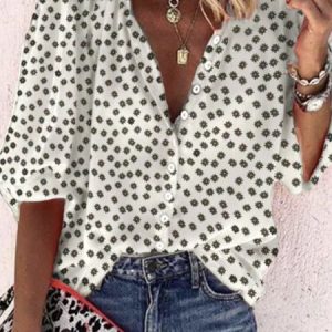 Vintage Half Sleeve Boho Floral Printed Stand Collar Casual Top Blouse, Shirts, color:White|size:5XL, catalog Noracora shop