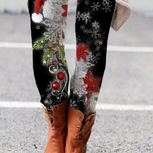 Christmas Casual Leggings, Leggings, color:Black|size:XXL, Noracora