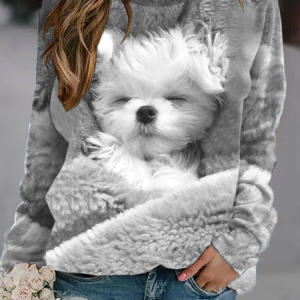 Regular Fit Dog Casual Crew Neck Sweatshirt, Hoodies & Sweatshirts, color:Gray|size:XXL, Noracora