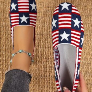 Independence Day Star Striped Breathable Mesh Fabric Slip On Shoes, Flats/Loafers, color:As Picture|size:43, Noracora