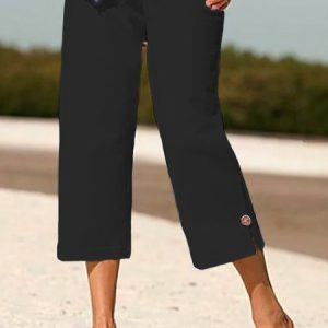 Women Weekend Casual Loose Solid Cotton Pants, Pants, color:Black|size:XS, Noracora