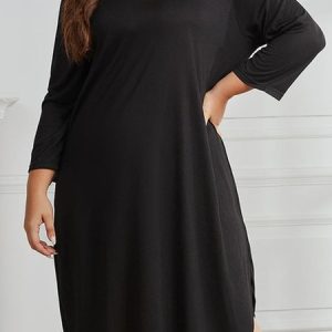 Plain Casual Crew Neck Dress, DRESSES, color:Black|size:4X, Noracora