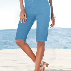 High Waist Skinny Bermuda Jean Short, Denim Shorts, color:Blue|size:XXL, Noracora