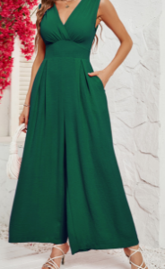 V Neck Plain Regular Fit Urban Jumpsuit, Jumpsuits&Rompers, color:Army Green|size:XL, Noracora