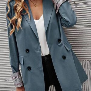 Loose Lapel Collar Casual Plaid Jacket, Jackets, color:Blue|size:XXL, Noracora