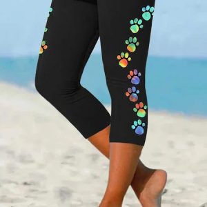 Daily Casual Workout Animal Print Capri Legging, Leggings, color:Black|size:XXL, Noracora