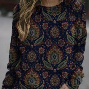 Casual Floral Long Sleeve Top, Hoodies & Sweatshirts, color:Black|size:3XL, Noracora