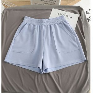 Casual Pockets Plain Shorts, Shorts, color:Light Blue|size:XXL, Noracora