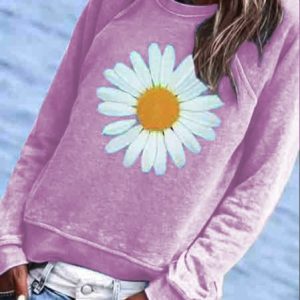 Women Casual Floral Printed Crew Neck Hoodies & Sweatshirt, Hoodies & Sweatshirts, color:Pink|size:3XL, Noracora