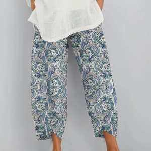 Blue Shift Casual Paisley Cotton Pants, Pants, color:Blue|size:3XL, Noracora