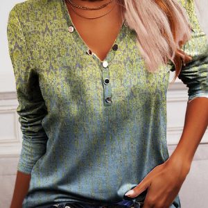 V Neck Ombre Jersey T-Shirt, T-shirts, color:Blue|size:XXL, Noracora