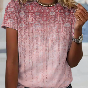 Ethnic Casual Crew Neck T-Shirt, T-shirts, color:Red|size:XXL, catalog Noracora shop