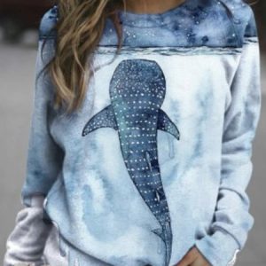 Loose Casual Crew Neck Sweatshirt, Hoodies & Sweatshirts, color:Blue|size:3XL, Noracora