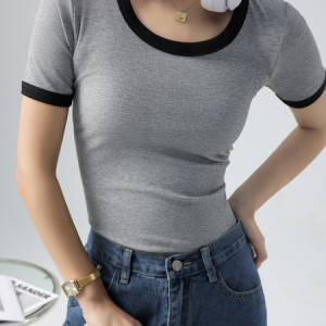 Cotton-Blend Crew Neck Casual T-Shirt, T-shirts, color:Gray|size:XL, Noracora
