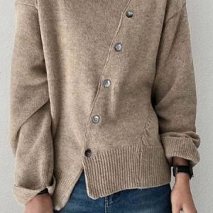 Loose Casual Sweater tunic, Sweaters, color:Khaki|size:XXL, Noracora