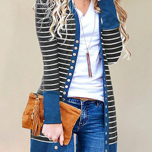 Casual Loose Striped Kimono, Kimono, color:Blue|size:XXL, Noracora