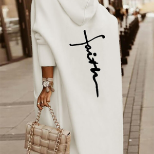 Text Letters Casual Woolen Overcoat, Coats, color:White|size:XXL, Noracora