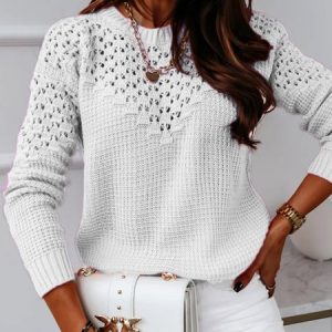 Plain Casual Crew Neck Sweater, Sweaters, color:White|size:XXL, Noracora
