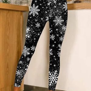 Cotton Blends Basics Christmas Snowman Leggings, Leggings, color:Black|size:XXL, Noracora