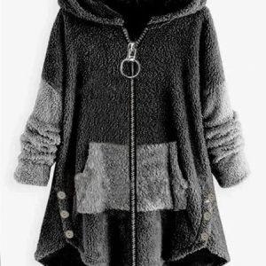 Casual Plain Zipper Teddy Jacket, Coats, color:Gray|size:XXL, Noracora