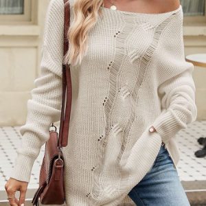 Casual Plain Sweater, Sweaters, color:Apricot|size:XL, Noracora