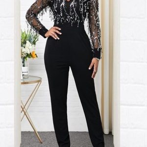 Plain Loose Crew Neck Casual Jumpsuit, Jumpsuits&Rompers, color:Black|size:XXL, Noracora