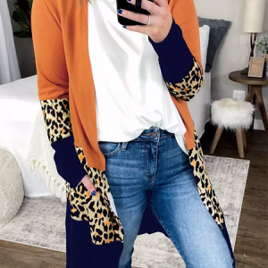Long Sleeve West Styles/Cows Leopard Color Block Outerwear, Kimono, color:As Picture|size:XXL, Noracora