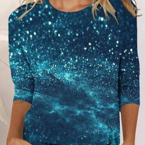 Casual Random Print T-Shirt, T-shirts, color:Blue|size:XXL, Noracora