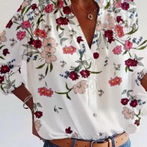 Shift Long Sleeve Casual Cotton Blouse, Shirts, color:As Picture|size:3XL, Noracora