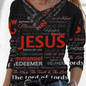 Long Sleeve Printed Top T-shirt, T-shirts, color:Black|size:XXL, Noracora