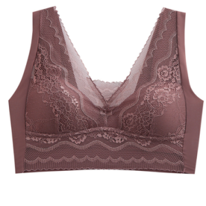Plain Lace V Neck Casual Bra, Lingeries, color:Caramel|size:5XL, Noracora