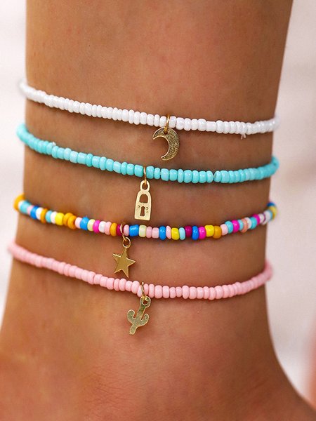 Star Moon Colorful Feet Chain, Anklet, color:As Picture, Noracora