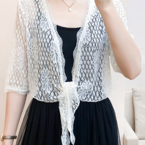 Plain Casual Lace Kimono, Kimono, color:Off White|size:3XL, Noracora