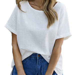 Casual Crew Neck Loose Shirt, Blouses, color:White|size:XXL, Noracora