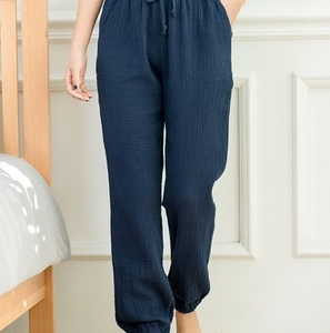 Pockets Lace-up Casual Plain Pants, Pants, color:Navyblue|size:XL, Noracora